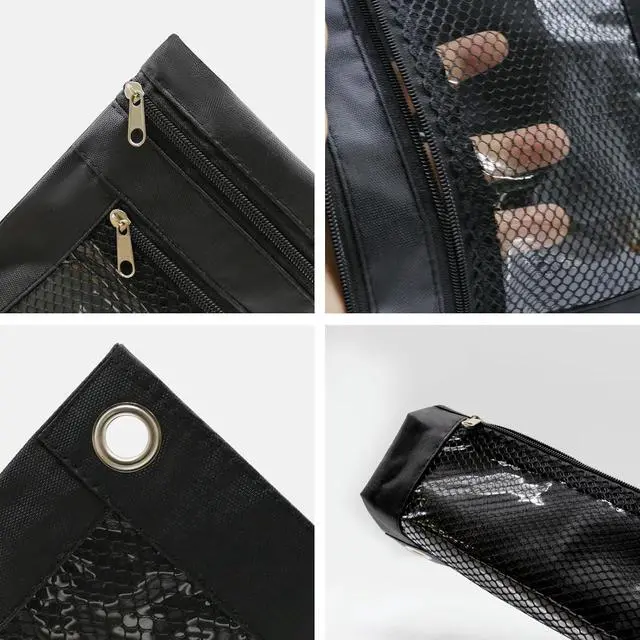 Alt view image 5 of 7 - Pencil Pouch for 3 Ring Binder, Heavy Duty Canvas Dual Zipper Pen Bag with Clear Window, Smooth Metal Zipper, Fit Standard 3-Ring Binders for School Office Travel Supplies (Black)