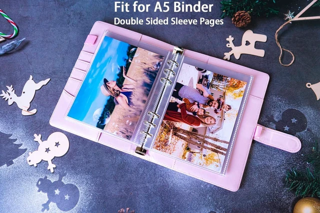 Alt view image 2 of 7 - 30 Pack 60 Pockets 5x7' Ultra-Clear Photocard Sleeves for 6 Ring A5 Binder, Double-Sided 1 Pocket Photo Pages, Top Loading Sheet Protector for Photos, Postcards, Seed Packets