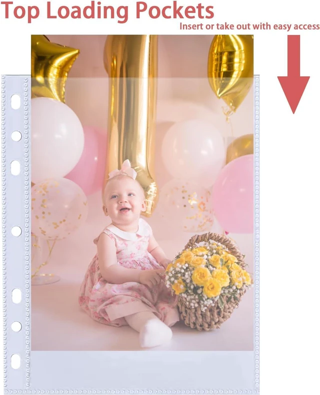 Alt view image 6 of 7 - 30 Pack 60 Pockets 5x7' Ultra-Clear Photocard Sleeves for 6 Ring A5 Binder, Double-Sided 1 Pocket Photo Pages, Top Loading Sheet Protector for Photos, Postcards, Seed Packets
