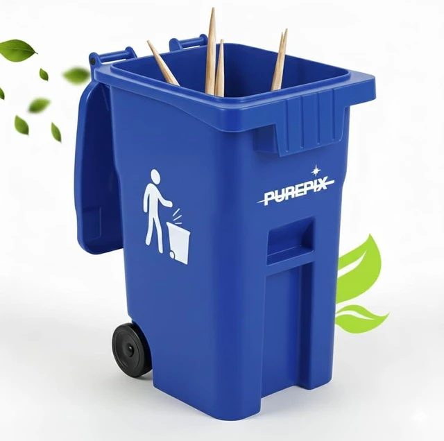 Main image of Flavoured Toothpick Holder Mini Blue Trash Bin with Swing Lid for Flavored Toothpicks, Infused Toothpicks Storage Can for Desk or Car, Travel Toothpick Container, 5 Ounces Toothpick Bin