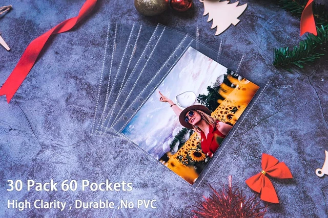 Alt view image 4 of 7 - 30 Pack 60 Pockets 5x7' Ultra-Clear Photocard Sleeves for 6 Ring A5 Binder, Double-Sided 1 Pocket Photo Pages, Top Loading Sheet Protector for Photos, Postcards, Seed Packets