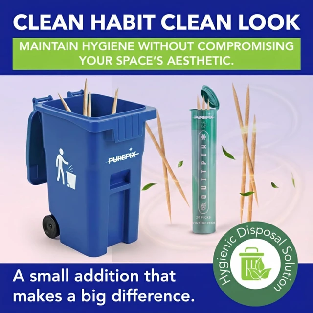 Alt view image 2 of 6 - Flavoured Toothpick Holder Mini Blue Trash Bin with Swing Lid for Flavored Toothpicks, Infused Toothpicks Storage Can for Desk or Car, Travel Toothpick Container, 5 Ounces Toothpick Bin