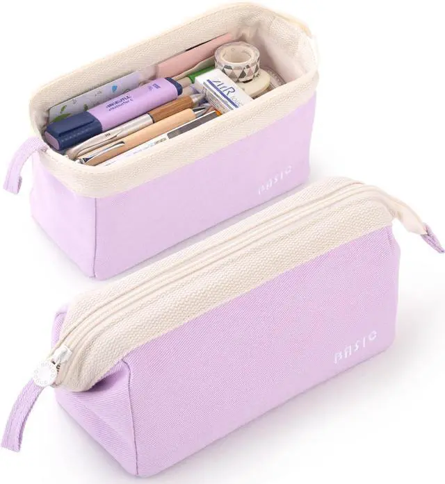 Main image of Wide-Open Pencil Case Big Capacity Pencil Pouch Portable Pen Bag School Supplies for Students Boys Girls, Purple