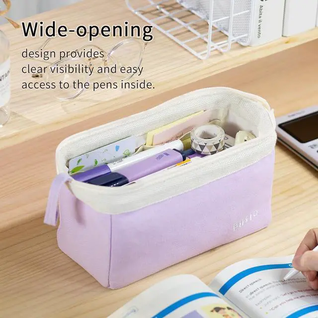 Alt view image 4 of 6 - Wide-Open Pencil Case Big Capacity Pencil Pouch Portable Pen Bag School Supplies for Students Boys Girls, Purple