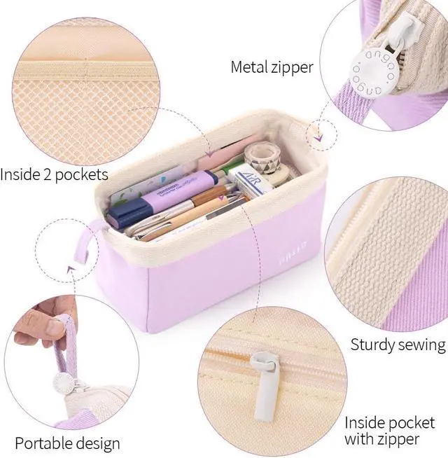 Alt view image 5 of 6 - Wide-Open Pencil Case Big Capacity Pencil Pouch Portable Pen Bag School Supplies for Students Boys Girls, Purple