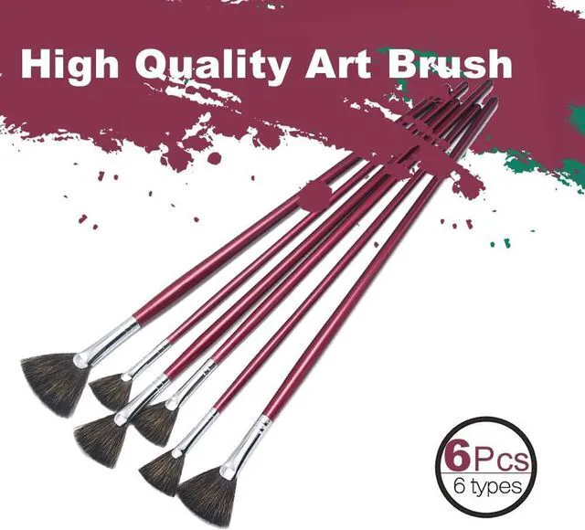 Alt view image 2 of 7 - high-Grade Mink 6 pcs/Set Fish Tail Fan Shape Watercolor Gouache Acrylic Painting Pen Artist Oil Painting Brushes Art Supplies