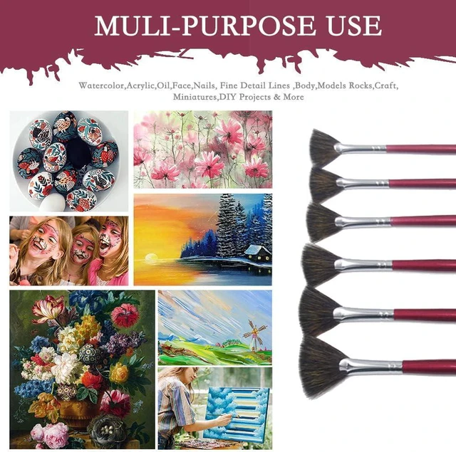 Alt view image 6 of 7 - high-Grade Mink 6 pcs/Set Fish Tail Fan Shape Watercolor Gouache Acrylic Painting Pen Artist Oil Painting Brushes Art Supplies