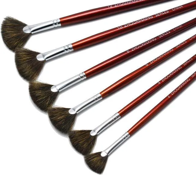 Alt view image 7 of 7 - high-Grade Mink 6 pcs/Set Fish Tail Fan Shape Watercolor Gouache Acrylic Painting Pen Artist Oil Painting Brushes Art Supplies