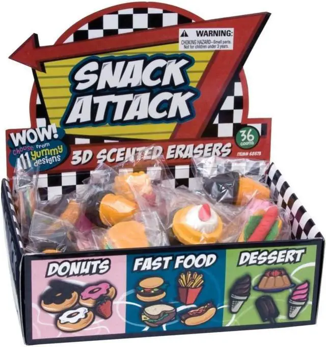 Main image of Raymond Geddes Snack Attack 3D Scented Food Erasers (Pack of 36)