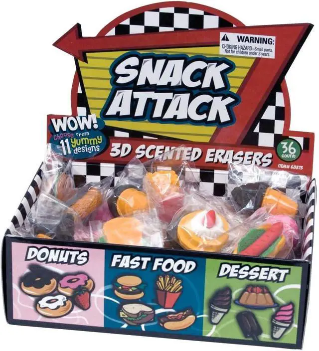 Alt view image 6 of 6 - Raymond Geddes Snack Attack 3D Scented Food Erasers (Pack of 36)