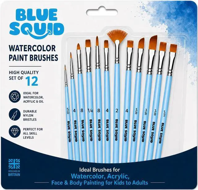 Main image of Watercolor Paint Brushes Set of 12 - Professional Artist Brush Set with Soft Synthetic Nylon Bristles - Art Brushes Ideal for Watercolor, Acrylic, Face & Body Painting for Kids to Adults