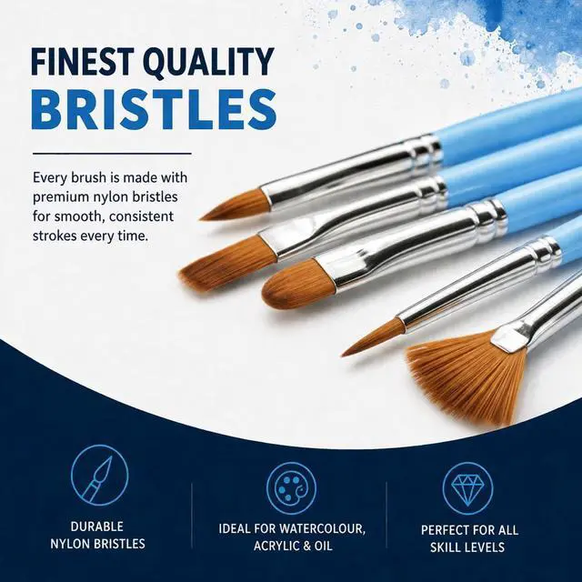 Alt view image 2 of 7 - Watercolor Paint Brushes Set of 12 - Professional Artist Brush Set with Soft Synthetic Nylon Bristles - Art Brushes Ideal for Watercolor, Acrylic, Face & Body Painting for Kids to Adults