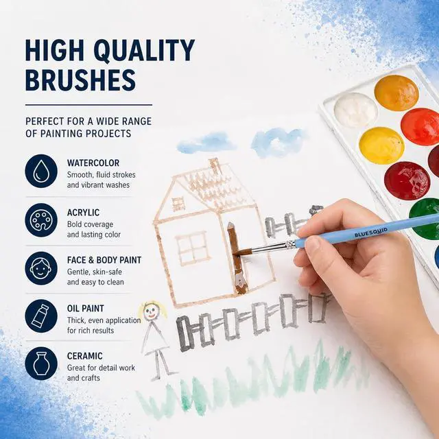 Alt view image 6 of 7 - Watercolor Paint Brushes Set of 12 - Professional Artist Brush Set with Soft Synthetic Nylon Bristles - Art Brushes Ideal for Watercolor, Acrylic, Face & Body Painting for Kids to Adults