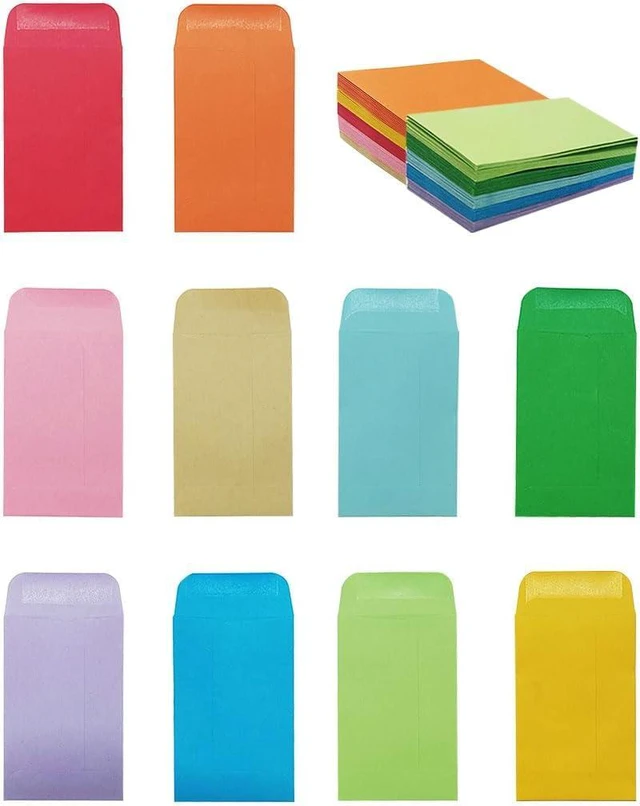 Main image of 100 Pack Coin and Small Parts Envelopes, Colorful Money Envelopes, 2.25x3.5 Inch, Adhesive Closure