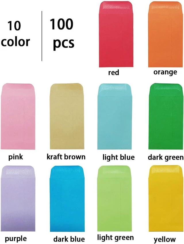 Alt view image 3 of 7 - 100 Pack Coin and Small Parts Envelopes, Colorful Money Envelopes, 2.25x3.5 Inch, Adhesive Closure