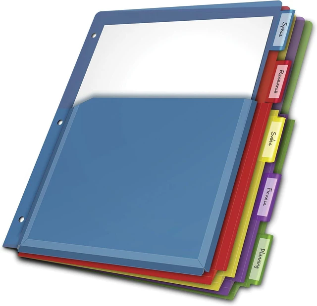 Main image of Expanding Plastic Binder Dividers, Flexible Front Pockets Expand 1/4", 5-Tab, Insertable Multicolor Tabs, Letter Size, 1 Set (84012CB)