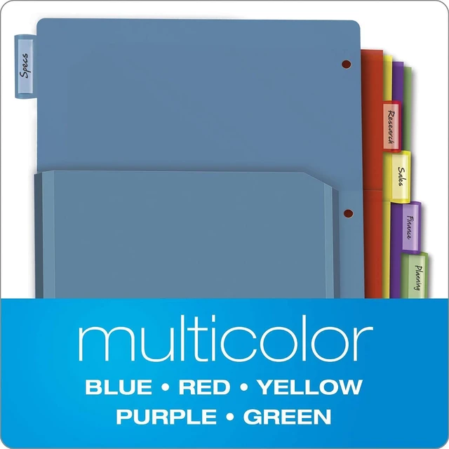 Alt view image 7 of 7 - Expanding Plastic Binder Dividers, Flexible Front Pockets Expand 1/4", 5-Tab, Insertable Multicolor Tabs, Letter Size, 1 Set (84012CB)