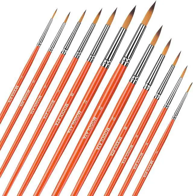 Alt view image 2 of 7 - Watercolor Paint Brushes Set - 12Pcs Round Pointed Painting Brush for Acrylic, Gouache, Oil, Artist, Miniature, Model - Short Handle