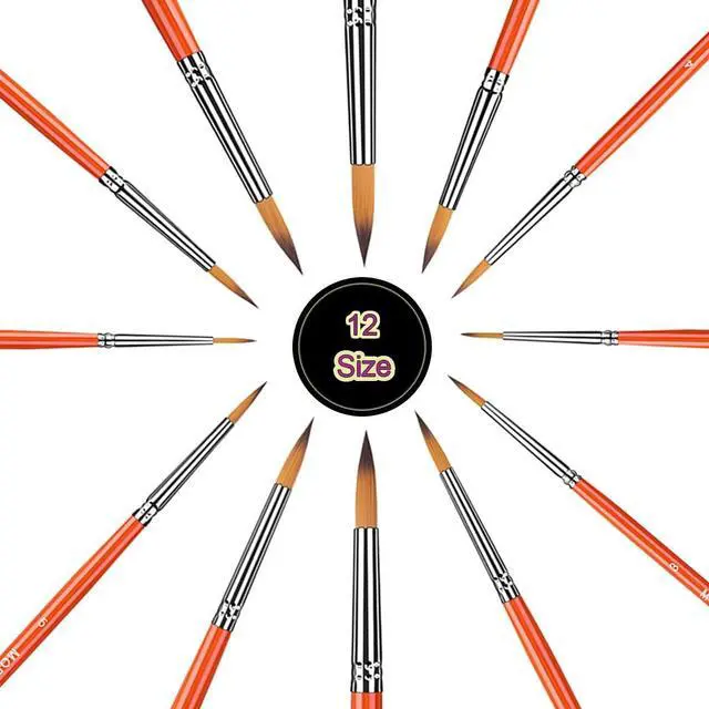 Alt view image 3 of 7 - Watercolor Paint Brushes Set - 12Pcs Round Pointed Painting Brush for Acrylic, Gouache, Oil, Artist, Miniature, Model - Short Handle