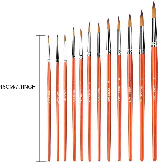 Alt view image 5 of 7 - Watercolor Paint Brushes Set - 12Pcs Round Pointed Painting Brush for Acrylic, Gouache, Oil, Artist, Miniature, Model - Short Handle
