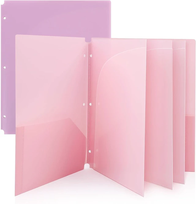 Main image of Pocket Folders, 2 Pockets and 3 Dividers, Letter Size Fits 3-Ring Binders School Folders for Students & Office Use Pink & Purple