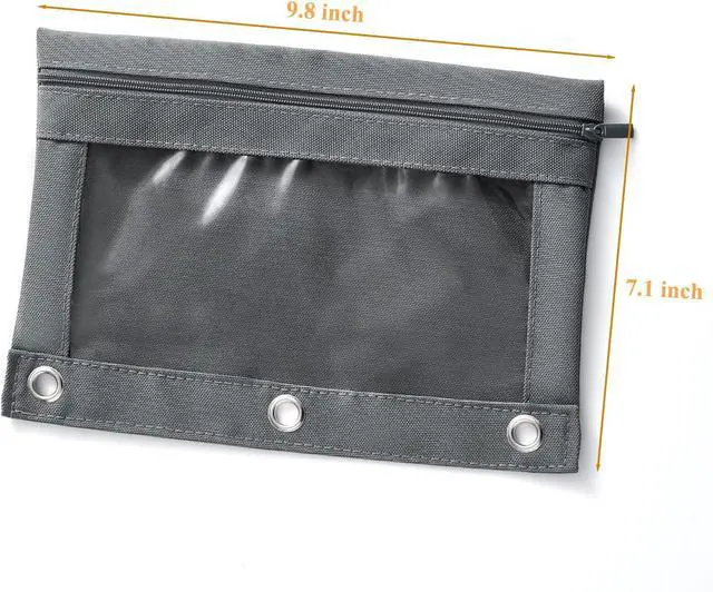 Alt view image 5 of 7 - 3 Ring Binder Pencil Pouch, Durable Pencil Case for School Supplies, Classroom Must Haves, 3-Hole Design Fits Binders, Zipper Closure, Ideal for Students/Back to School Grey
