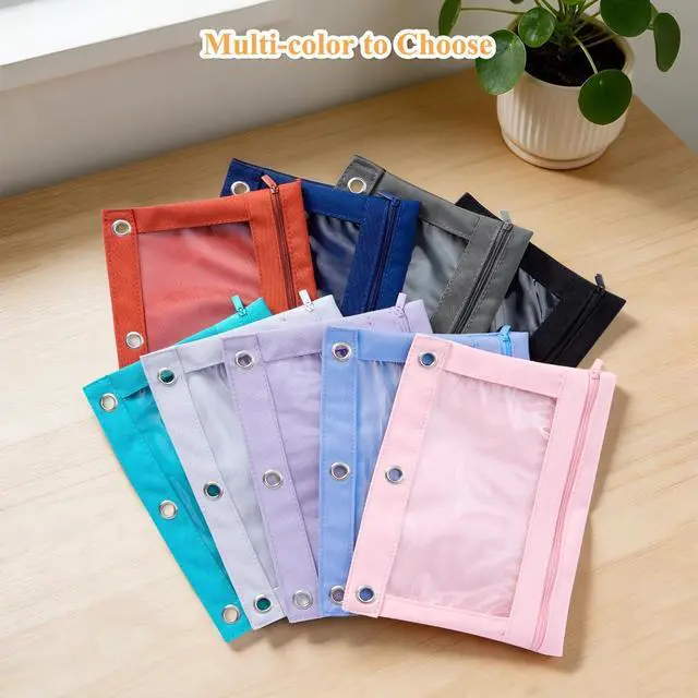 Alt view image 6 of 7 - 3 Ring Binder Pencil Pouch, Durable Pencil Case for School Supplies, Classroom Must Haves, 3-Hole Design Fits Binders, Zipper Closure, Ideal for Students/Back to School Grey