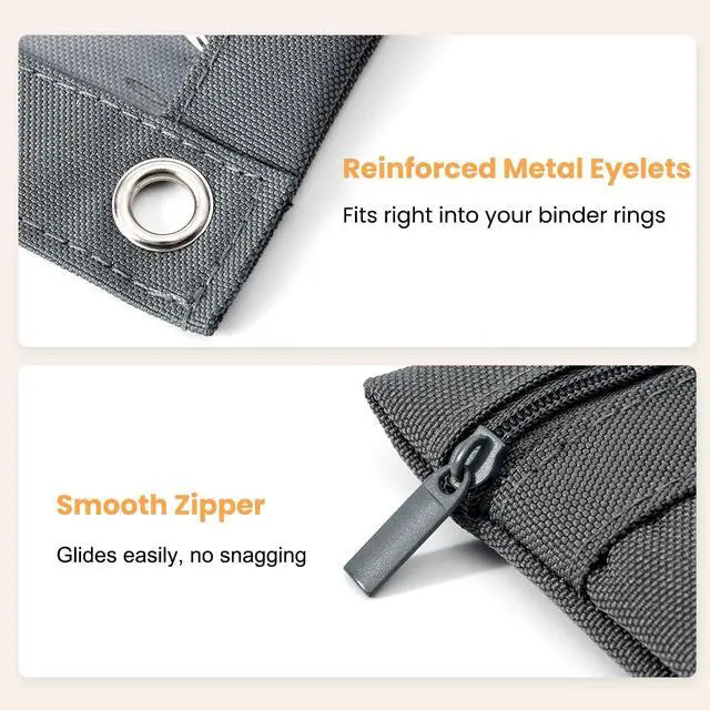 Alt view image 7 of 7 - 3 Ring Binder Pencil Pouch, Durable Pencil Case for School Supplies, Classroom Must Haves, 3-Hole Design Fits Binders, Zipper Closure, Ideal for Students/Back to School Grey
