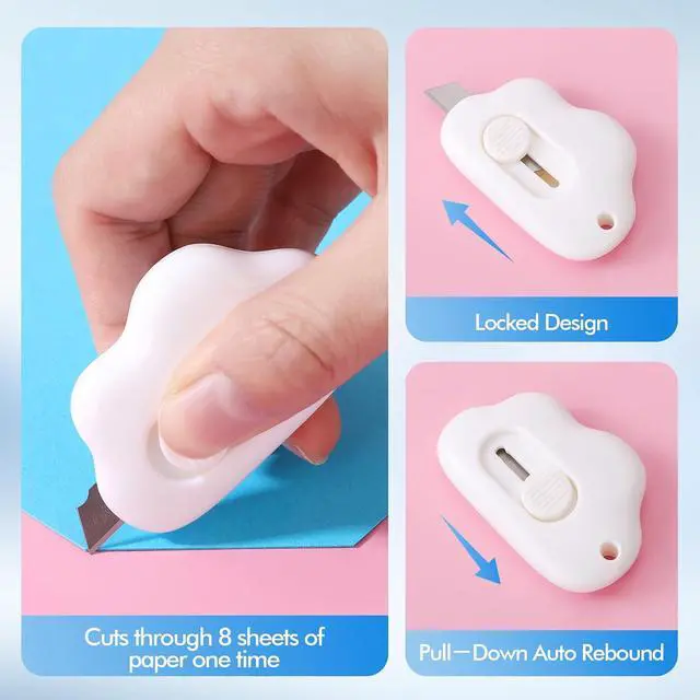 Alt view image 4 of 6 - Cloud Shaped Retractable Box Cutter Set - 3Pcs Mini Utility Knife Letter Opener Envelope Slitter, Mini Box Cutters Retractable