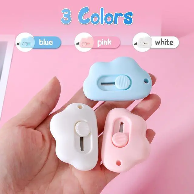 Alt view image 5 of 6 - Cloud Shaped Retractable Box Cutter Set - 3Pcs Mini Utility Knife Letter Opener Envelope Slitter, Mini Box Cutters Retractable