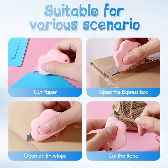 Alt view image 6 of 6 - Cloud Shaped Retractable Box Cutter Set - 3Pcs Mini Utility Knife Letter Opener Envelope Slitter, Mini Box Cutters Retractable