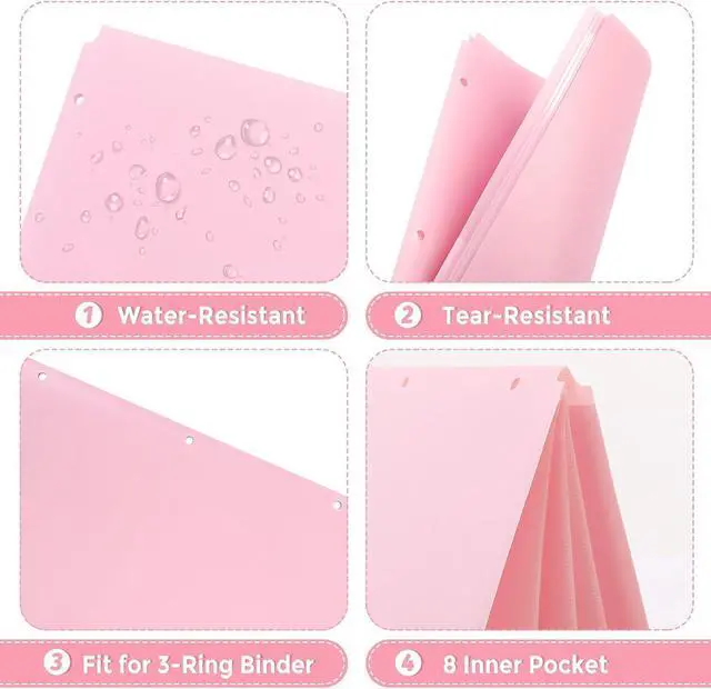 Alt view image 2 of 7 - Pocket Folders, 2 Pockets and 3 Dividers, Letter Size Fits 3-Ring Binders School Folders for Students & Office Use Pink & Purple