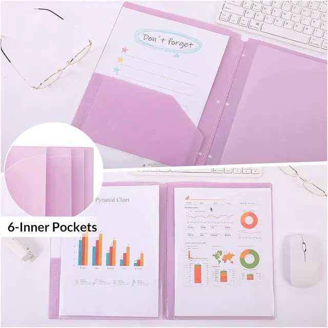 Alt view image 4 of 7 - Pocket Folders, 2 Pockets and 3 Dividers, Letter Size Fits 3-Ring Binders School Folders for Students & Office Use Pink & Purple