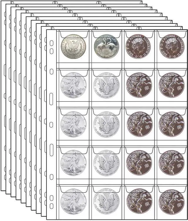 Main image of 10 Sheets Coin Collection Pages,Coin Binder Inserts Sleeves with 9 Hole for Coin Album,Collecting Binder Protectors for Silver Dollar Bill Quarters Penny Stamp Currency(20 Pockets)