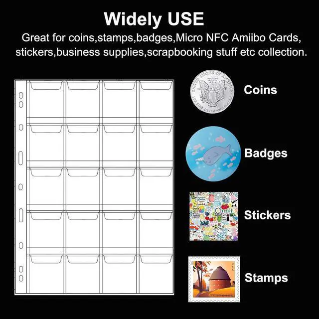 Alt view image 2 of 6 - 10 Sheets Coin Collection Pages,Coin Binder Inserts Sleeves with 9 Hole for Coin Album,Collecting Binder Protectors for Silver Dollar Bill Quarters Penny Stamp Currency(20 Pockets)