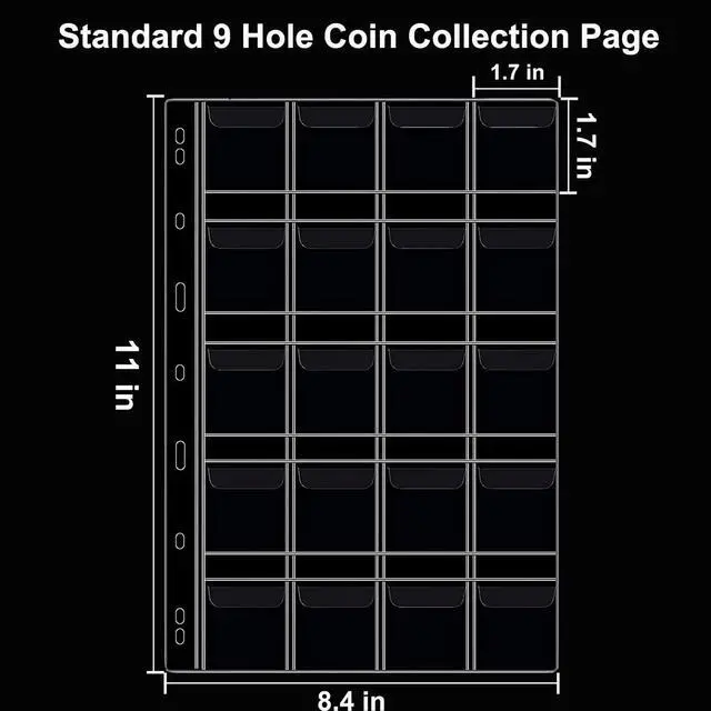 Alt view image 5 of 6 - 10 Sheets Coin Collection Pages,Coin Binder Inserts Sleeves with 9 Hole for Coin Album,Collecting Binder Protectors for Silver Dollar Bill Quarters Penny Stamp Currency(20 Pockets)