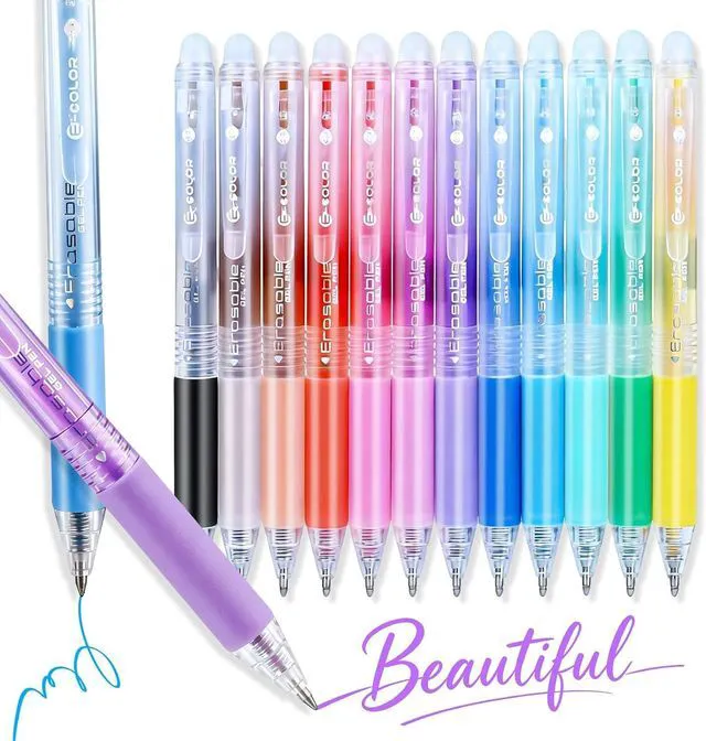 Main image of 12 Colors Erasable Gel Pens, Retractable Clicker 0.7mm Fine Point, Friction Eraser Pen, Smooth Writing Multicolor Gel Pens for Writing, Drawing, Planners, Crossword Puzzles, School & Office