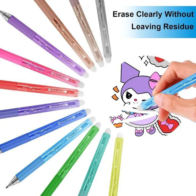 Alt view image 2 of 7 - 12 Colors Erasable Gel Pens, Retractable Clicker 0.7mm Fine Point, Friction Eraser Pen, Smooth Writing Multicolor Gel Pens for Writing, Drawing, Planners, Crossword Puzzles, School & Office