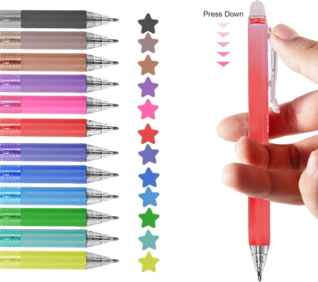 Alt view image 6 of 7 - 12 Colors Erasable Gel Pens, Retractable Clicker 0.7mm Fine Point, Friction Eraser Pen, Smooth Writing Multicolor Gel Pens for Writing, Drawing, Planners, Crossword Puzzles, School & Office