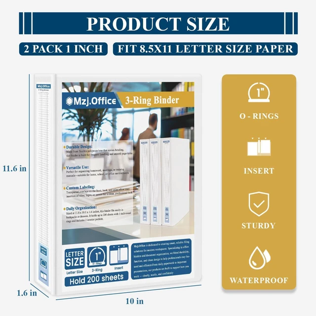Alt view image 2 of 7 - 1 Inch Binders 3 Ring, 2 Pack White 3 Ring Binder 1 Inch