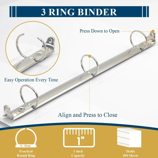 Alt view image 3 of 7 - 1 Inch Binders 3 Ring, 2 Pack White 3 Ring Binder 1 Inch
