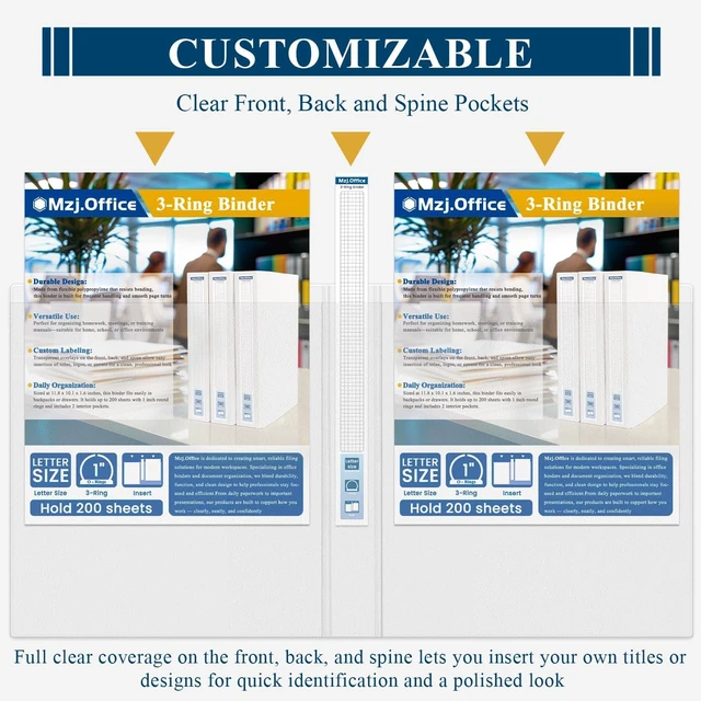 Alt view image 4 of 7 - 1 Inch Binders 3 Ring, 2 Pack White 3 Ring Binder 1 Inch