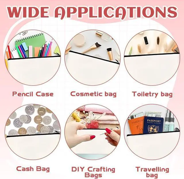 Alt view image 5 of 7 - 20 Pcs Canvas Bag Zipper Pouch 8.3 x 5 Inches Makeup Bags Bulk Multi-Purpose Canvas Pencil Pouch with Zipper, DIY Pencil Bag, Canva Cosmetic Toiletry Bags for Painting DIY Craft, Travel, Storage