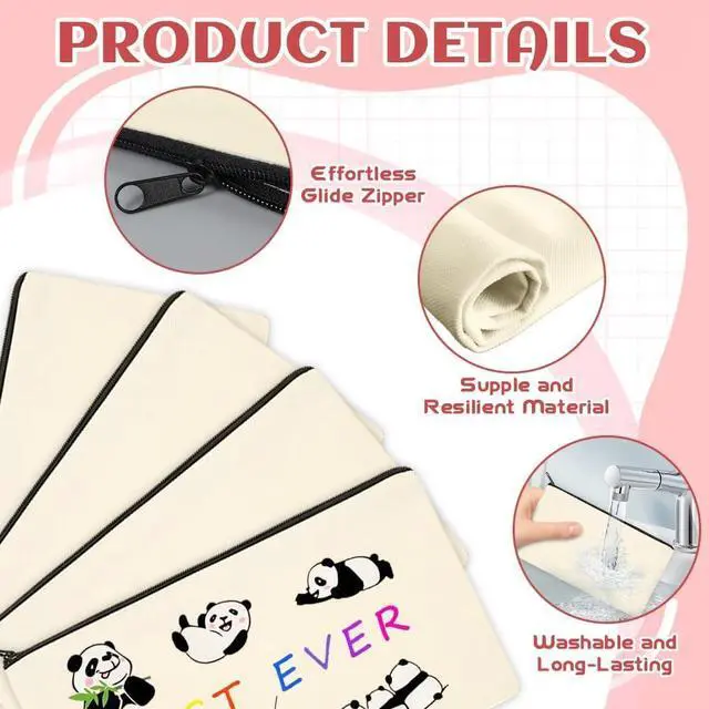 Alt view image 3 of 7 - 20 Pcs Canvas Bag Zipper Pouch 8.3 x 5 Inches Makeup Bags Bulk Multi-Purpose Canvas Pencil Pouch with Zipper, DIY Pencil Bag, Canva Cosmetic Toiletry Bags for Painting DIY Craft, Travel, Storage