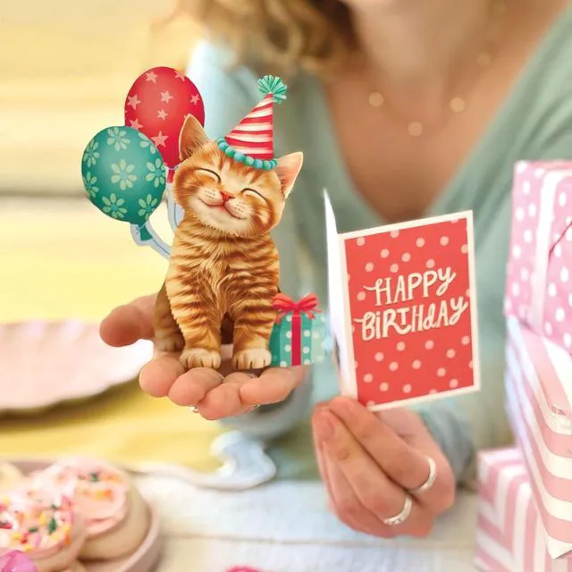 Alt view image 2 of 7 - Pop Up Cards, Mini Birthday Kitten, 6 Inch Mini Sized 3D Cat Gifts, Popup Greeting Card, Birthday Cards, Paper Cat Cards, Blank Notecard & Envelope