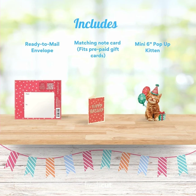 Alt view image 3 of 7 - Pop Up Cards, Mini Birthday Kitten, 6 Inch Mini Sized 3D Cat Gifts, Popup Greeting Card, Birthday Cards, Paper Cat Cards, Blank Notecard & Envelope