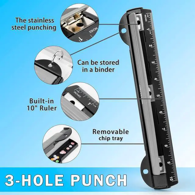 Alt view image 2 of 6 - WorkLion 3 Ring Hole Punch for Binder, Portable Puncher, Office Assistant, Black
