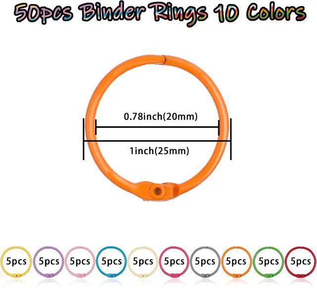 Alt view image 3 of 7 - Antner 50PCS Metallic Binder Rings 1 Inch Colorful Loose Leaf Rings for Index Cards, Metal Steel Book Rings Keychain Key Rings Notebook Rings for School Office Home, 10 Colors