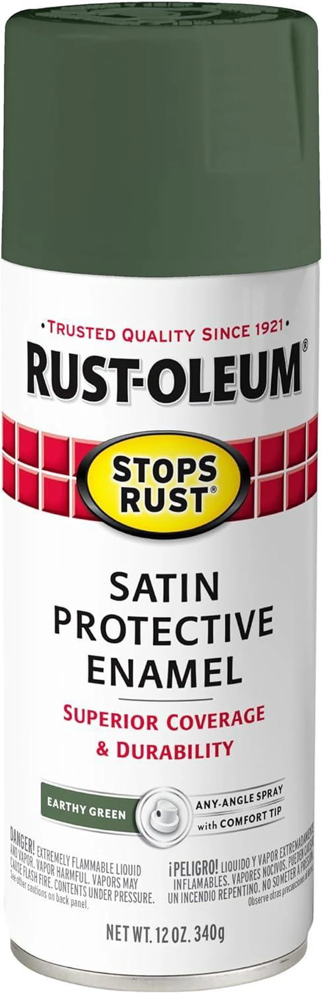 Main image of Stops Rust Spray Paint, Satin Earthy Green | Rust Resistant, Indoor and Outdoor, Beautiful Finish on Metal, Wood and More, Sprays from Any Angle, 12 oz