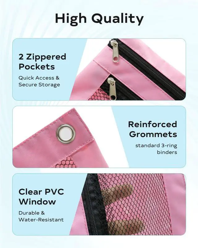 Alt view image 3 of 7 - Pencil Pouch 3 Ring Binder: 3 Ring Binder Pencil Case Bag Zipper Pencil Pouch Bulk Holder Accessories Clear Window Pencil Case Aesthetic Pencil Organizer Pockets (Pink, 1), 3RB-muti